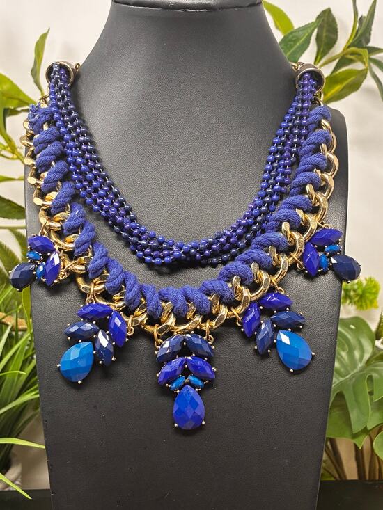 H&M Jewelry - Vintage H&M Cobalt Blue Multi-Strand Statement Bib Necklace